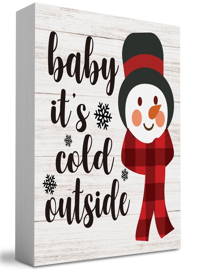 WRSUNT Baby It's Cold Outside Snowman Merry Christmas Tree Wood Box Sign, Farmhouse Christmas Santa Artwork Decor, Wood Square Sign Desk Block Signs Home Shelf Office Decoration 5 x 5 Inches - Image 1